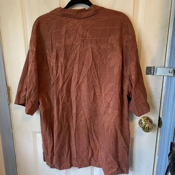 Jamaica Jaxx Shirt Mens L Orange Silk Hawaiian Camp Button Up Collared Pocket - Picture 6 of 8